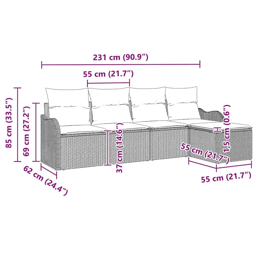 Garden Sofa Set 5 Pcs Modular Outdoor Furniture Black Poly Rattan with Storage