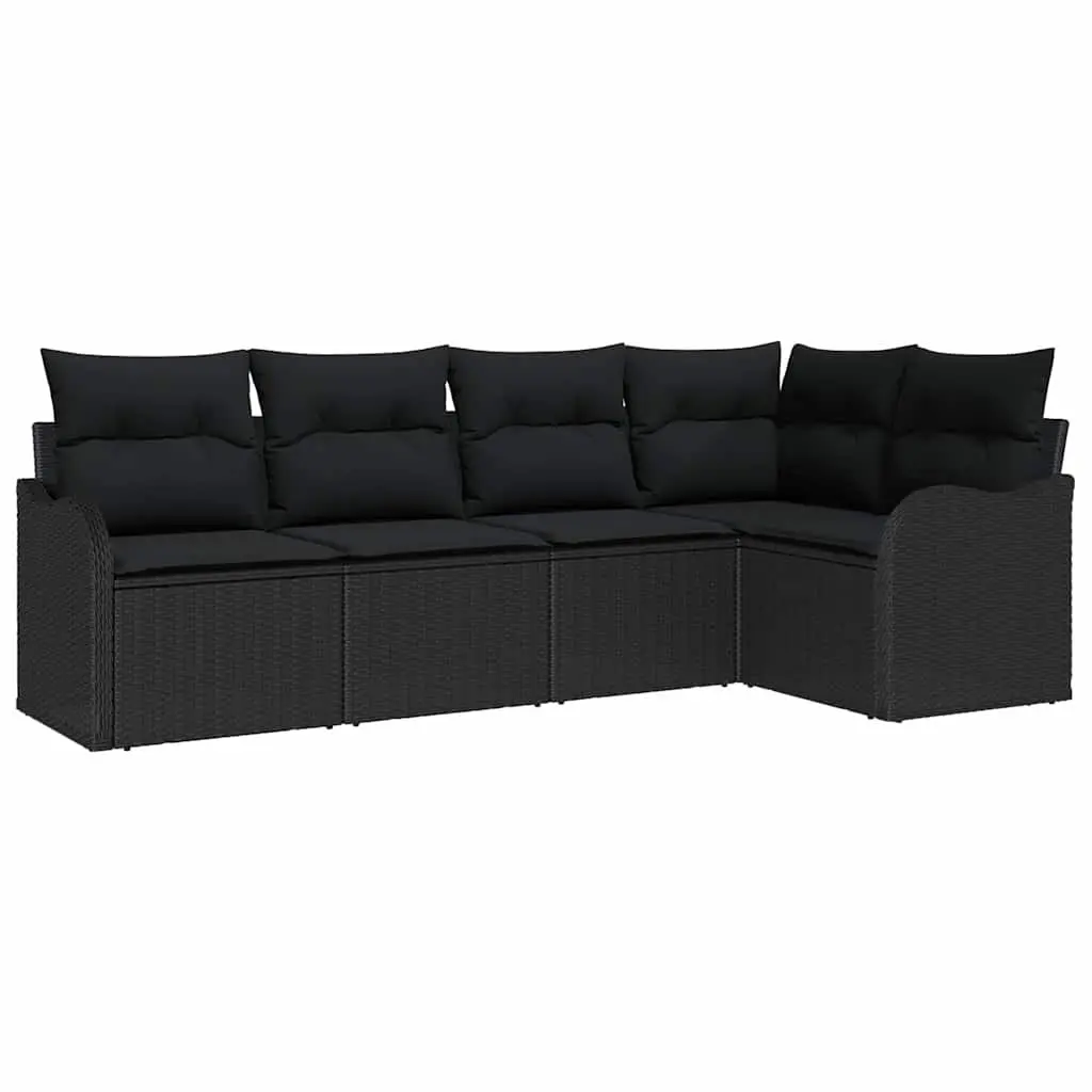 5 Piece Modular Rattan Garden Sofa Set with Storage Black