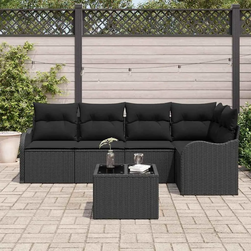 Outdoor Garden Sofa Set 6 Piece Modular Rattan Seating with Storage Black