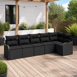 Outdoor Garden Sofa Set 6 pcs Modular Seating with Storage Black Poly Rattan