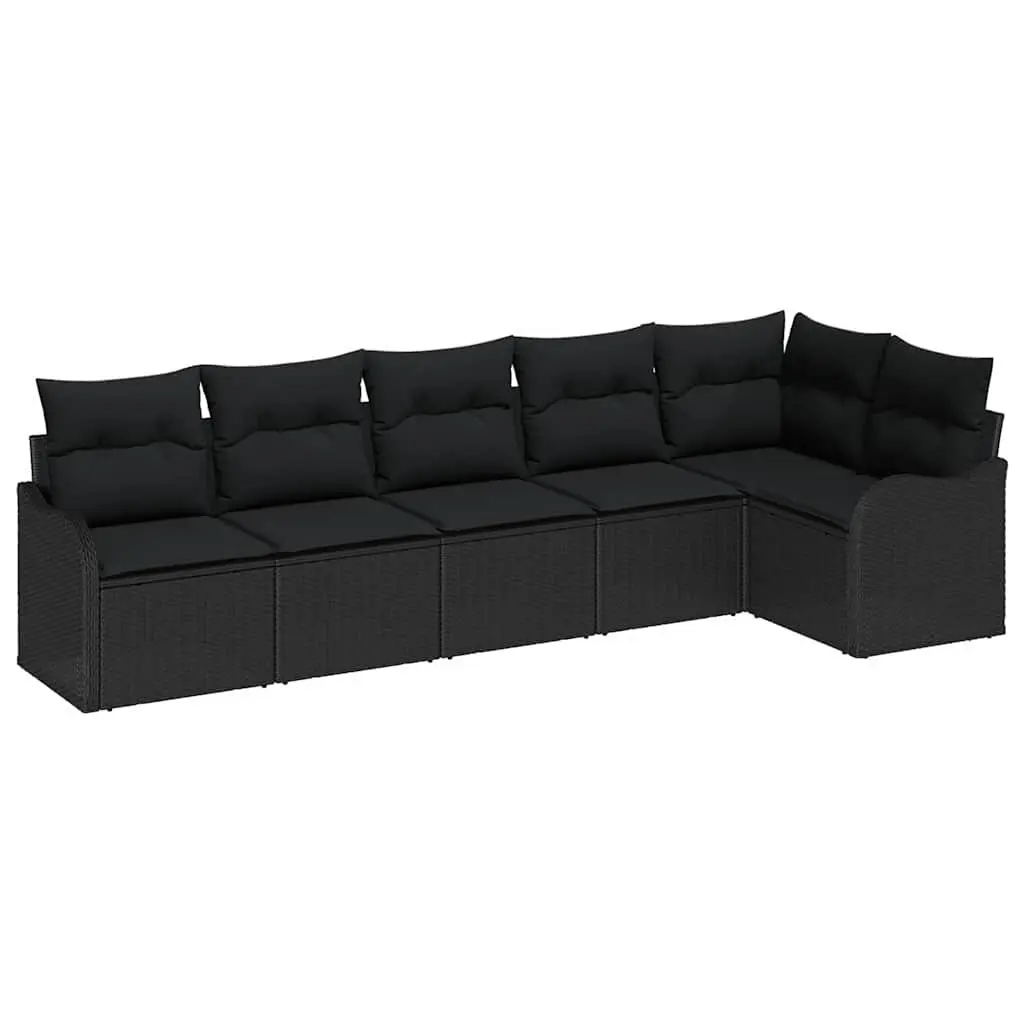 Outdoor Garden Sofa Set 6 pcs Modular Seating with Storage Black Poly Rattan