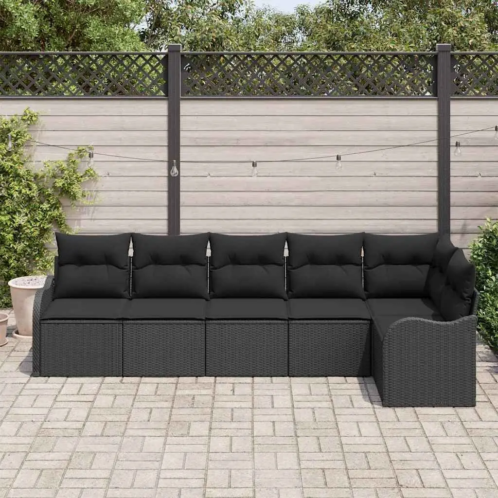 Outdoor Garden Sofa Set 6 pcs Modular Seating with Storage Black Poly Rattan
