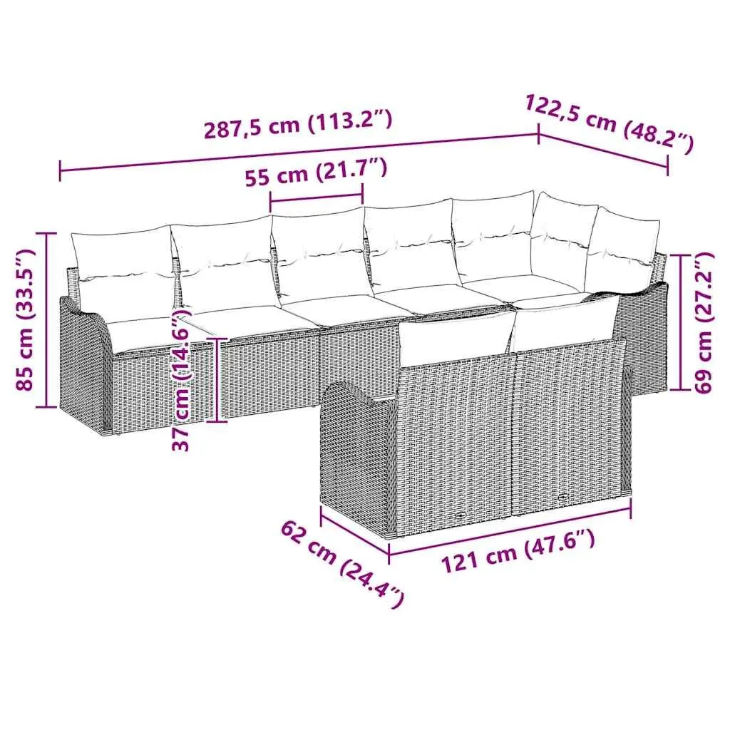 Modular Garden Sofa Set 8 Pieces Black Poly Rattan