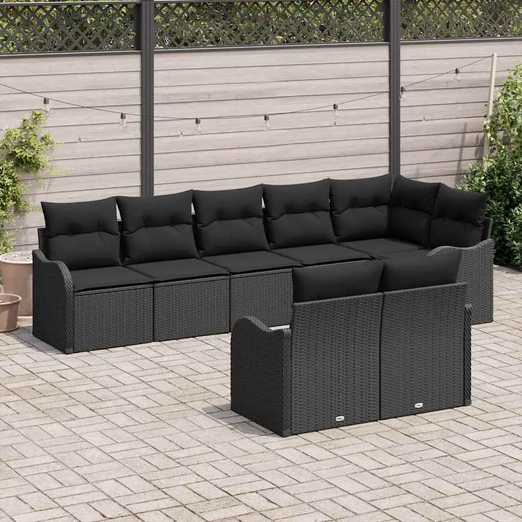 Modular Garden Sofa Set 8 Pieces Black Poly Rattan