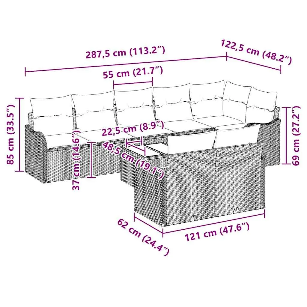 Garden Sofa Set Modular Outdoor Furniture Black Poly Rattan 9 Piece with Storage