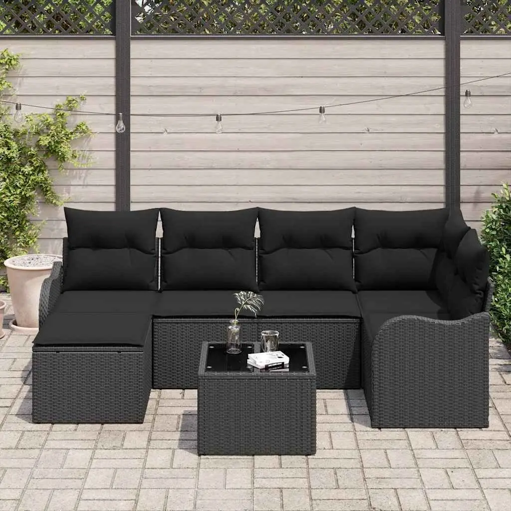 Modular Garden Sofa Set 7pc Black Outdoor Furniture Poly Rattan Patio Couch