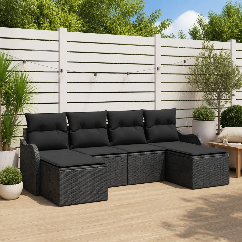 Outdoor Sectional Sofa Set 6 Piece Modular Black Poly Rattan Patio Furniture