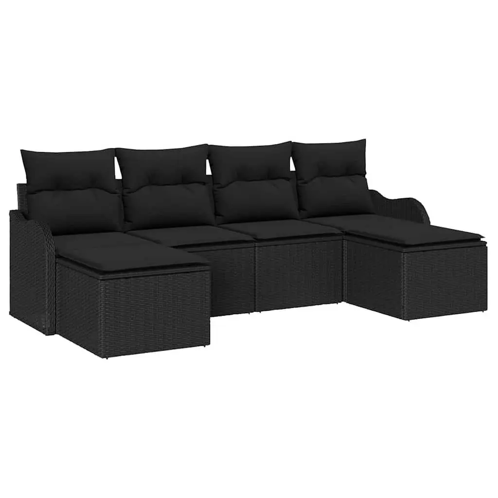 Outdoor Sectional Sofa Set 6 Piece Modular Black Poly Rattan Patio Furniture