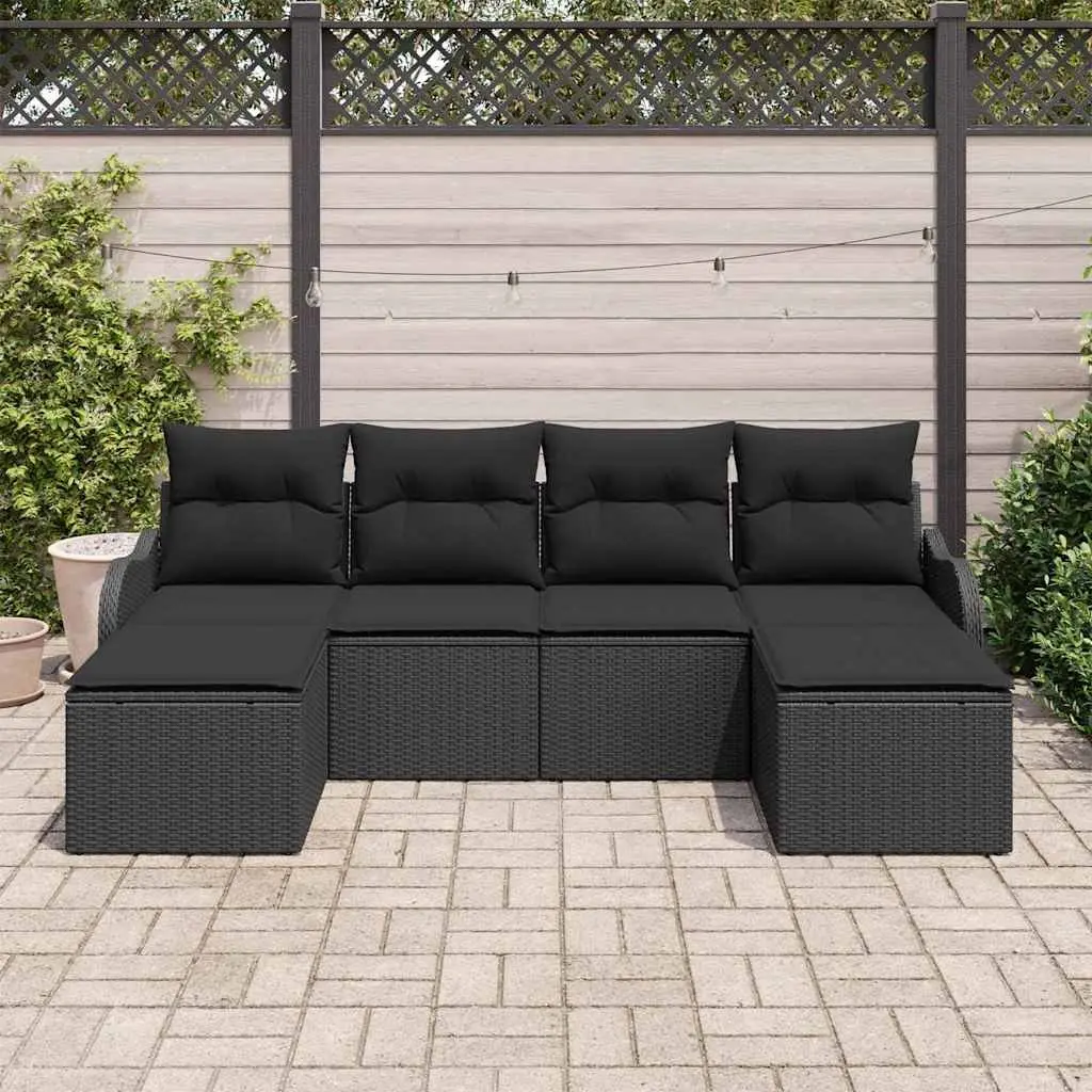 Outdoor Sectional Sofa Set 6 Piece Modular Black Poly Rattan Patio Furniture