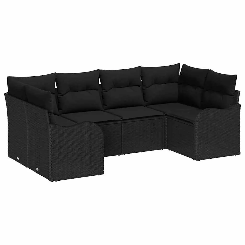 Modular Garden Sofa Set 6 Piece Black Poly Rattan with Weather-Resistant Cushions