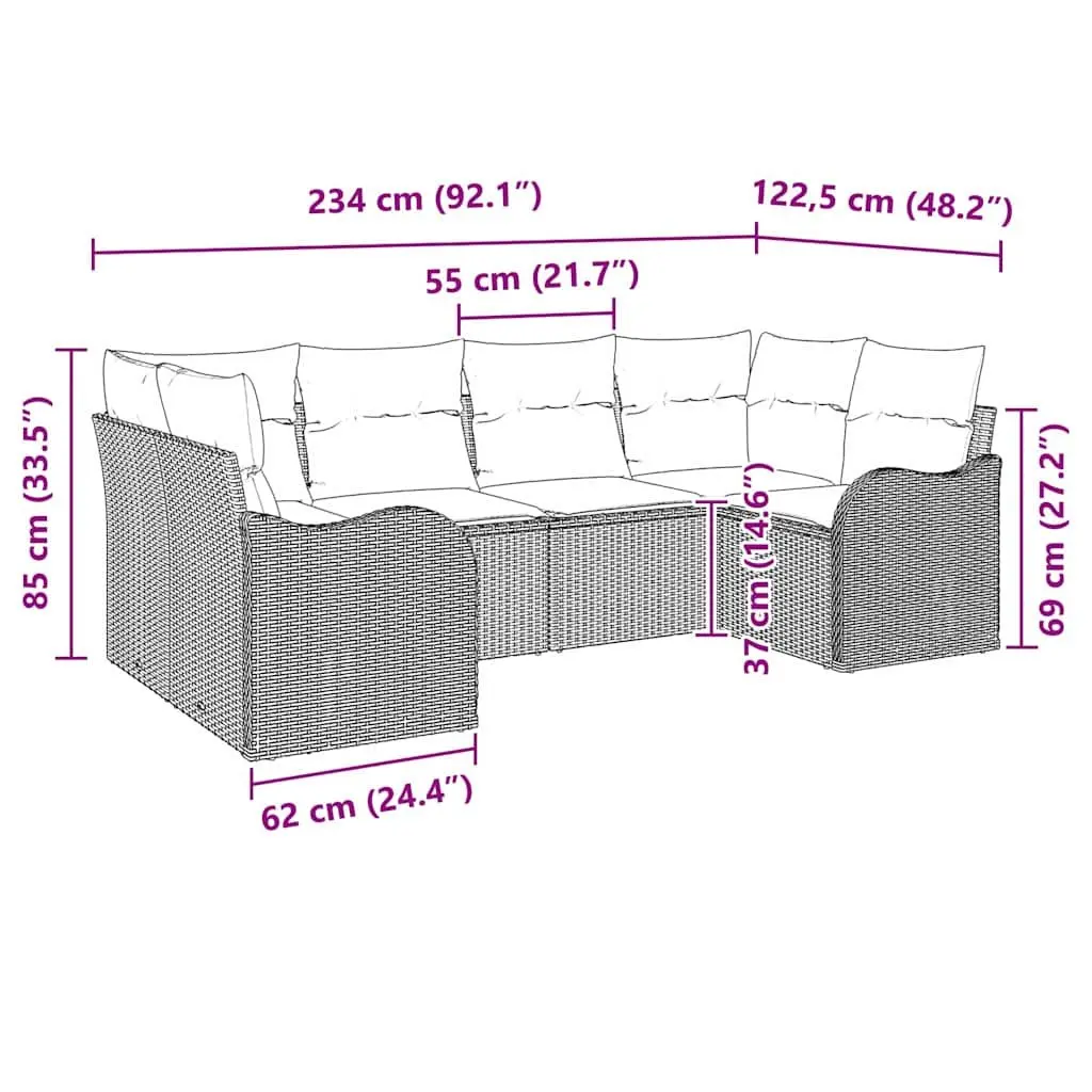 Modular Garden Sofa Set 6 Piece Black Poly Rattan with Weather-Resistant Cushions