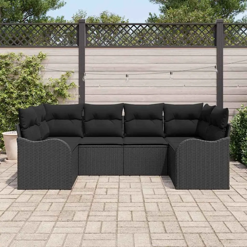 Modular Garden Sofa Set 6 Piece Black Poly Rattan with Weather-Resistant Cushions