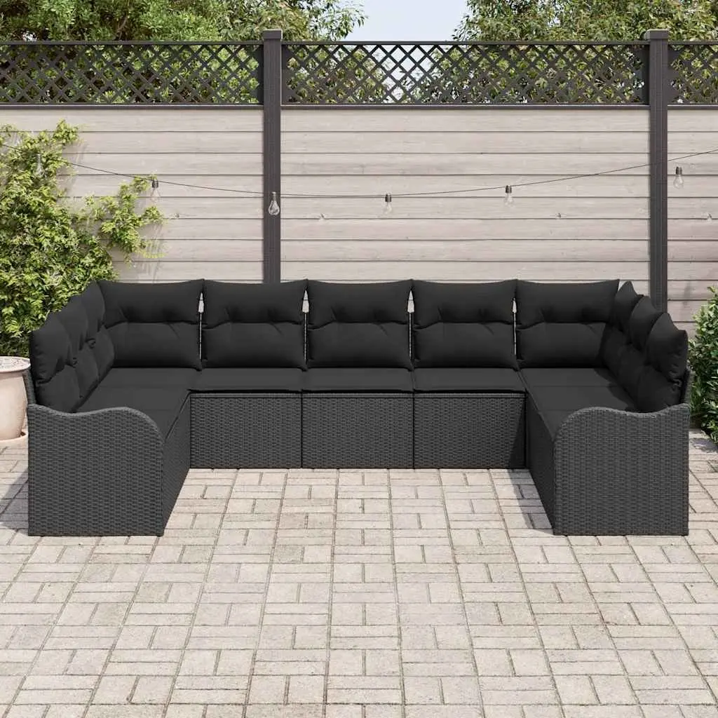 Outdoor Garden Sofa Set 9pcs Modular Lounge Furniture Black Poly Rattan Patio