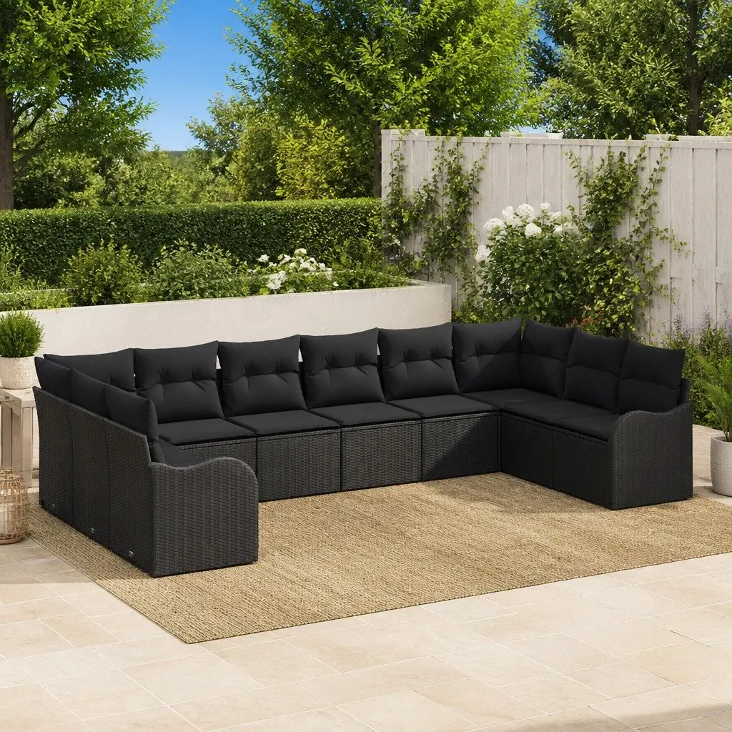 Modular Garden Sofa Set 10 Pieces with Storage Black Poly Rattan Outdoor