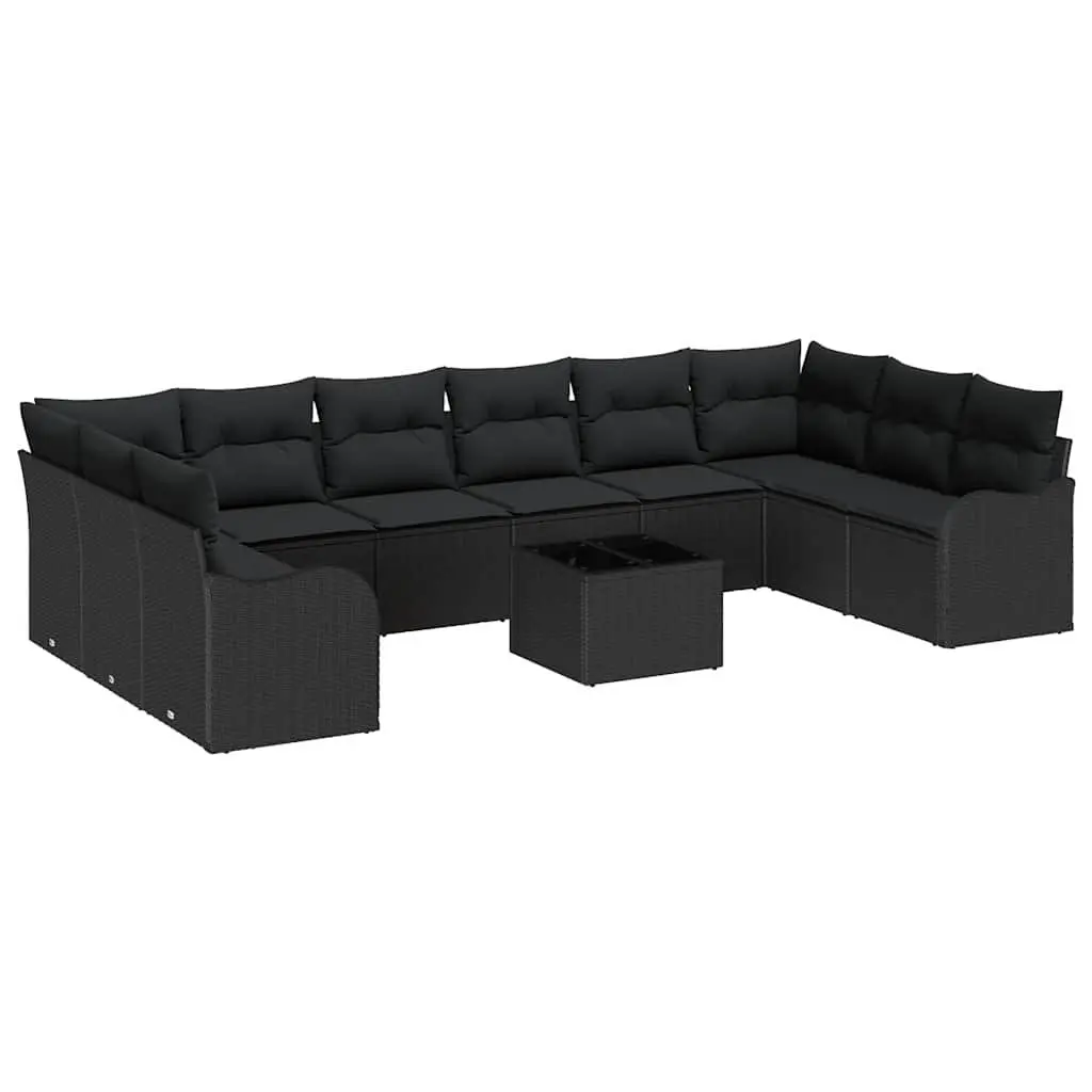 Outdoor Rattan Furniture Modular Sofa Set with Storage Black 11 Pieces