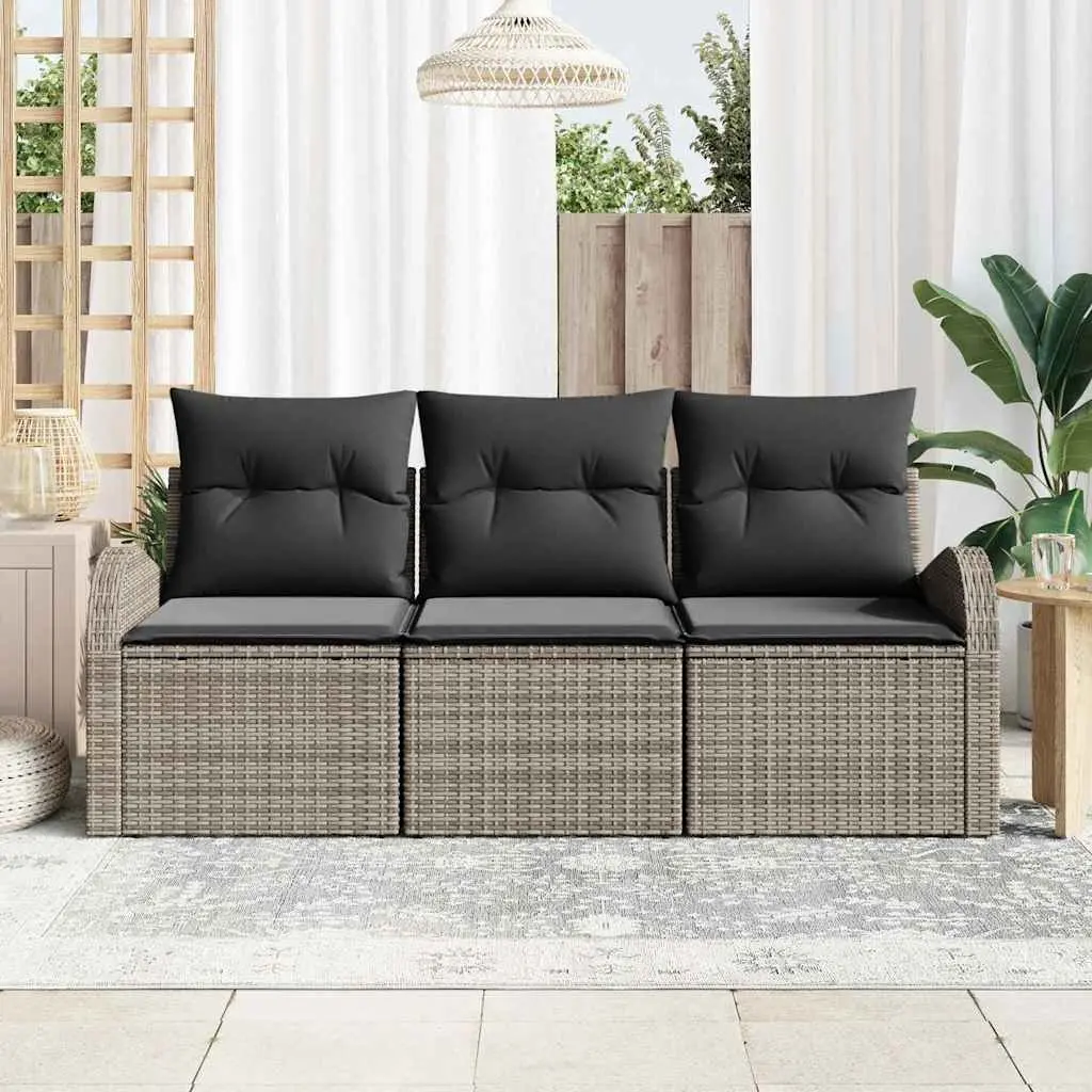 Garden Sofa Set 3 Piece Outdoor Furniture Modular Grey Poly Rattan Patio Lounge