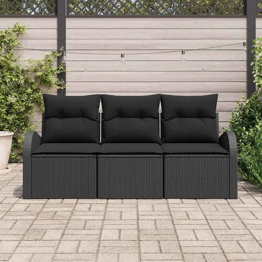 Garden Sofa Set Modular Black Poly Rattan 3 Piece Outdoor Furniture