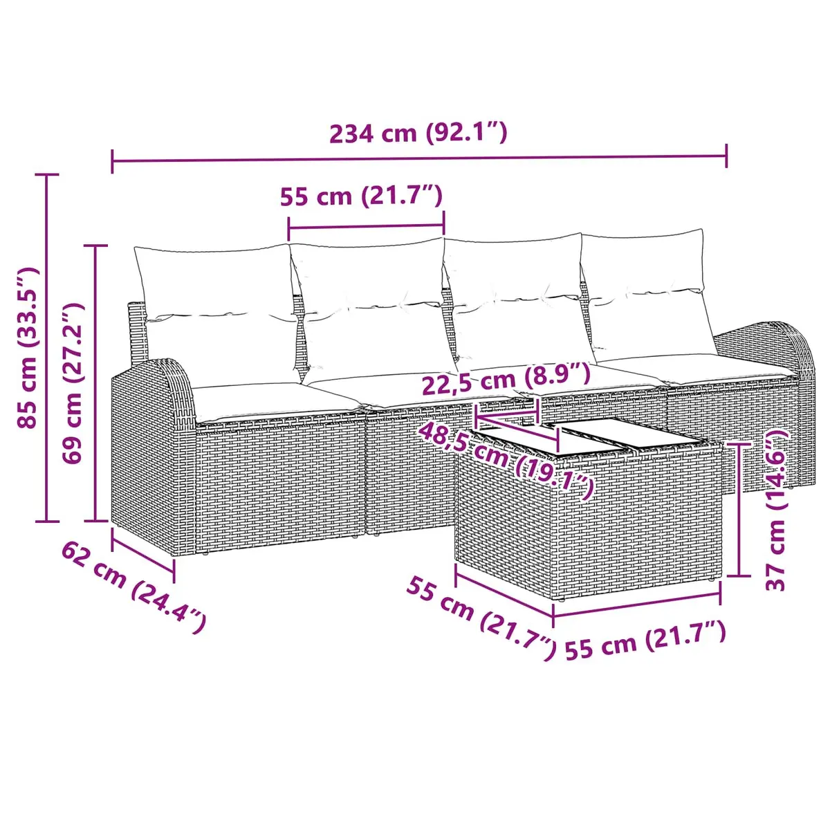 Modular Garden Sofa Set 5 Pieces with Storage Grey