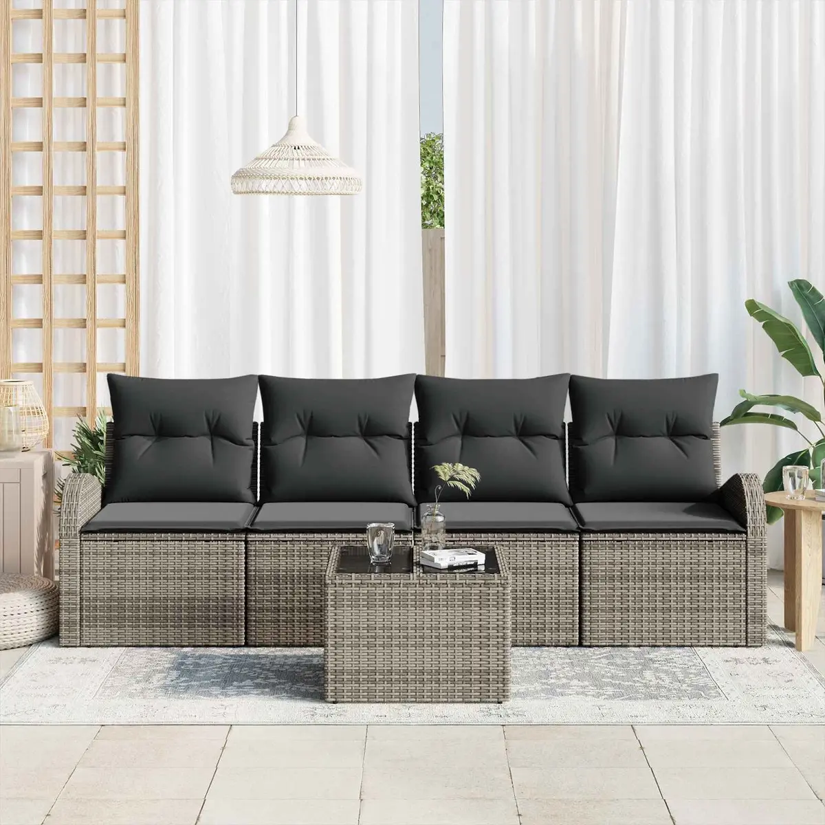 Modular Garden Sofa Set 5 Pieces with Storage Grey