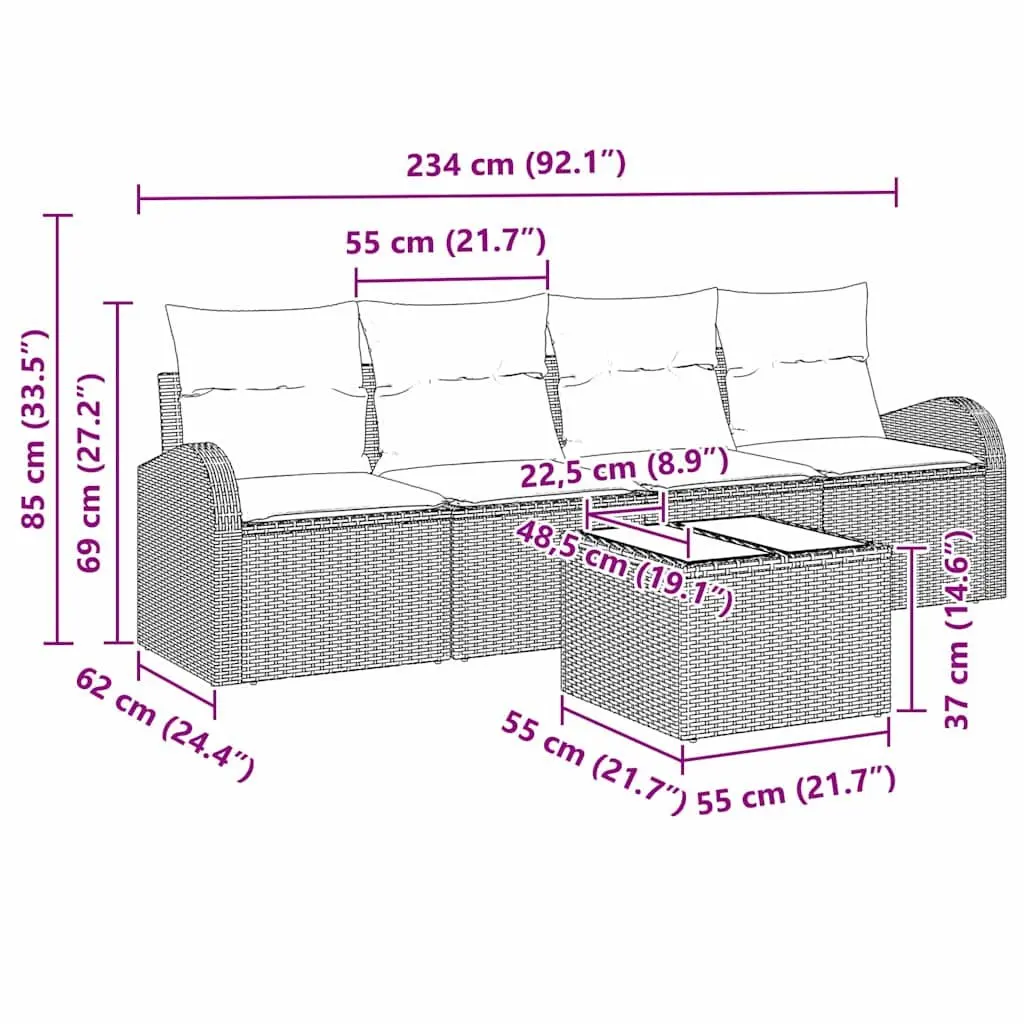 5-Piece Outdoor Sofa Set in Black