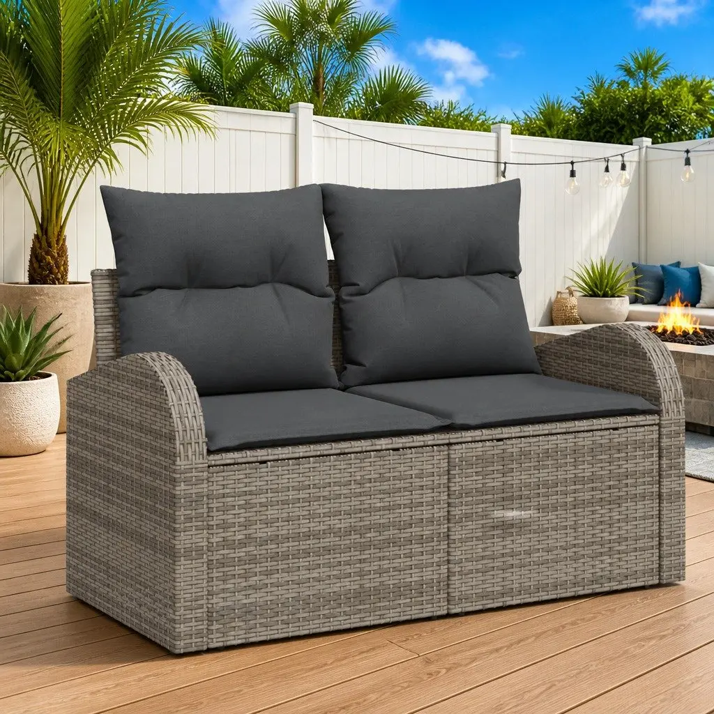 Garden Sofa Set Modular Outdoor Seating Grey Poly Rattan 6 Piece