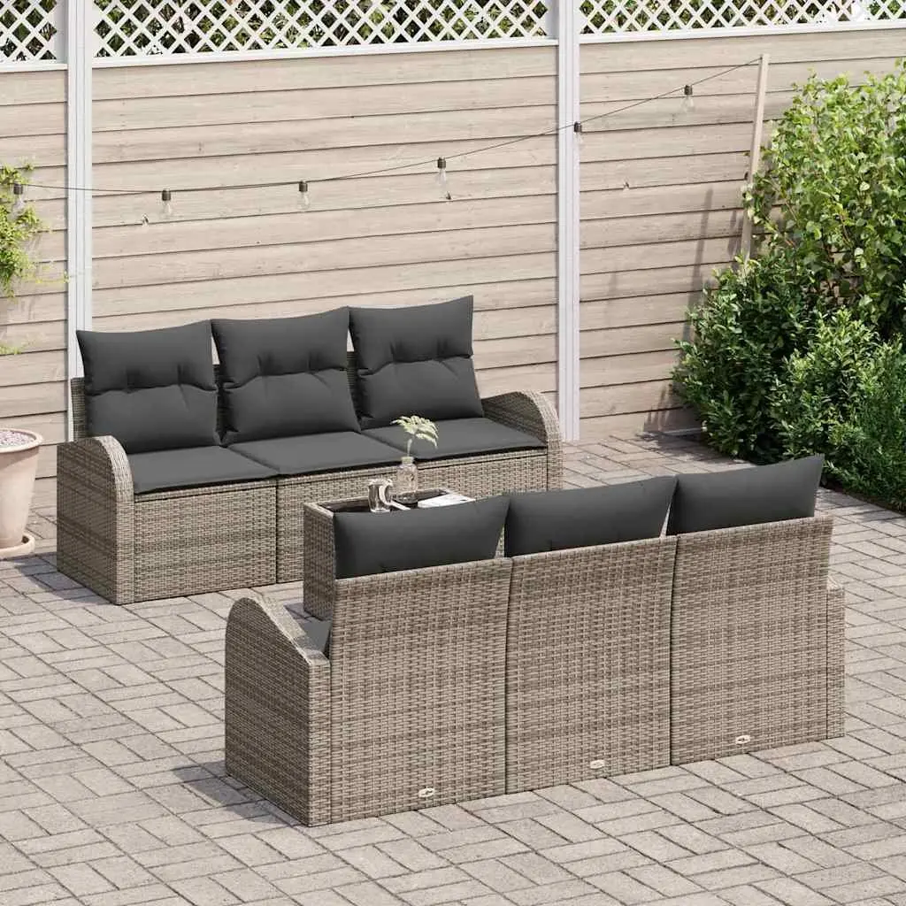 Modular Garden Sofa Set Grey Poly Rattan Outdoor Seating 7 Pieces