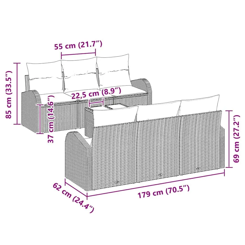 Modular Garden Sofa Set Grey Poly Rattan Outdoor Seating 7 Pieces