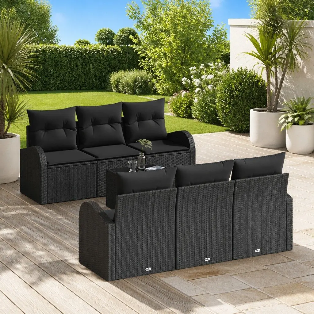 Modular Outdoor Garden Sofa Set Black Poly Rattan 7 Pieces