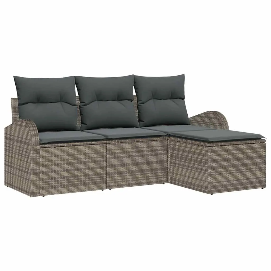 Outdoor Sofa Set 4 Piece Grey Poly Rattan Garden Furniture with Storage