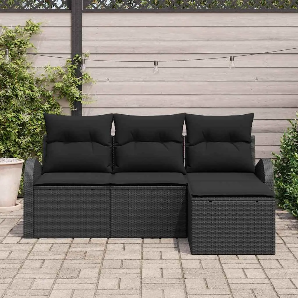 Outdoor Garden Sofa Set Modular Black Poly Rattan 4 Piece