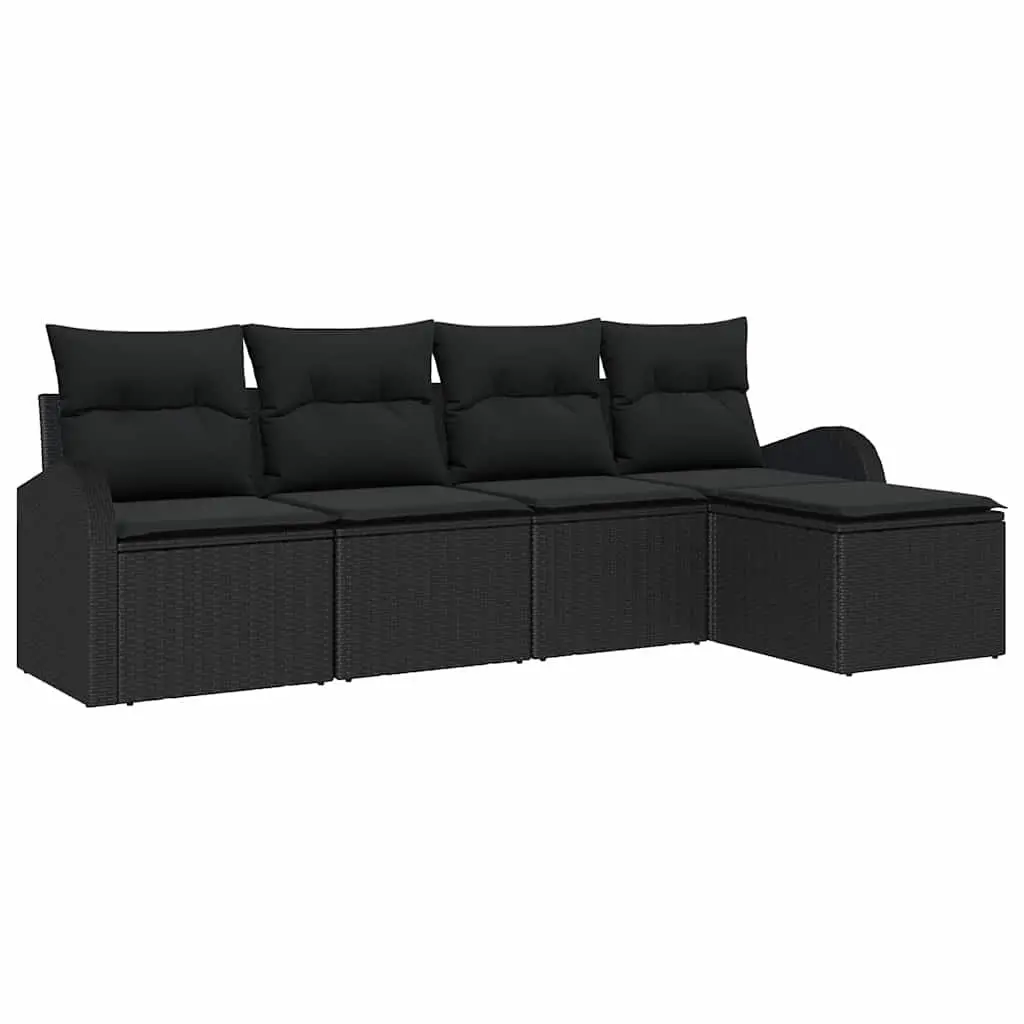 Outdoor Sofa Set 5-Piece Garden Furniture with Storage Cushions Black Poly