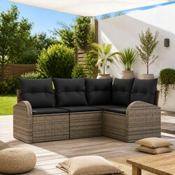 Garden Sofa Set 4 Piece Outdoor Furniture Grey Poly Rattan Modular Patio Seating