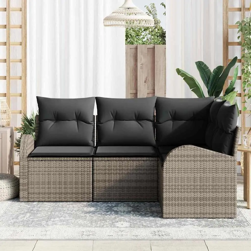 Modular Outdoor Garden Sofa Set 4 Piece Grey Poly Rattan Patio Furniture