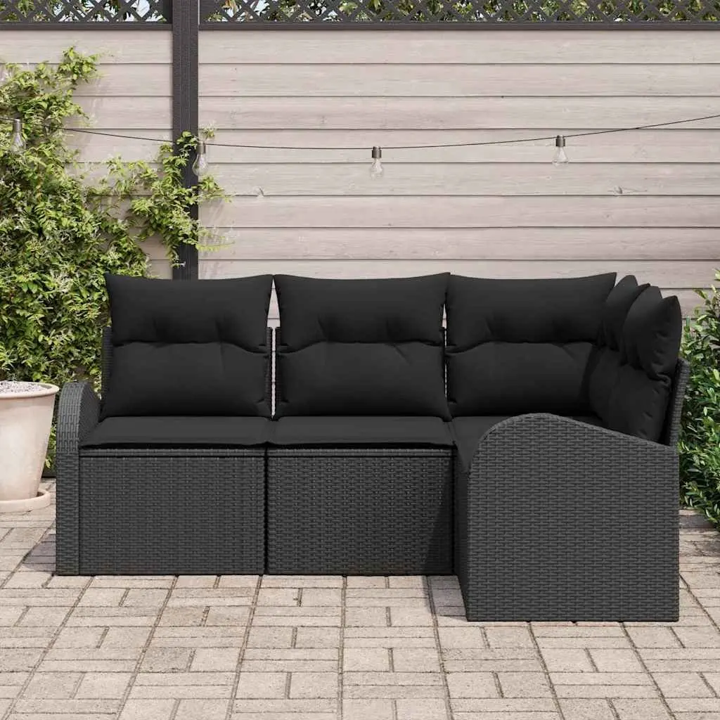 Modular Outdoor Garden Sofa Set Black Poly Rattan 4 Pieces