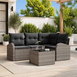 5-Piece Outdoor Furniture Sofa Set in Grey Poly Rattan