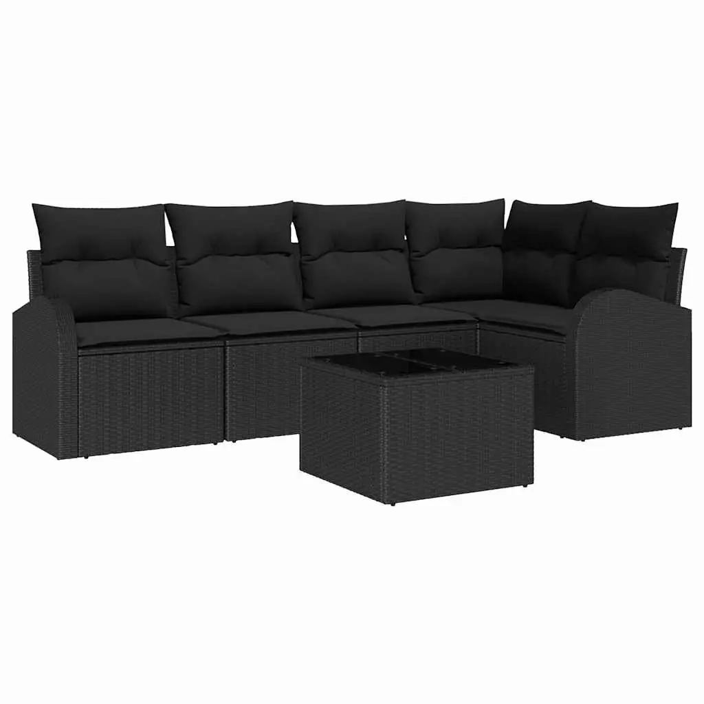 Garden Sofa Set Modular Outdoor Patio Furniture Black Poly Rattan 6 Piece