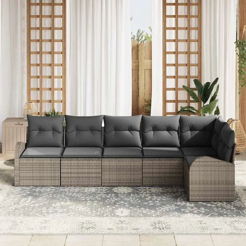 Garden Sofa Set Grey Poly Rattan Outdoor Furniture 6 Pieces