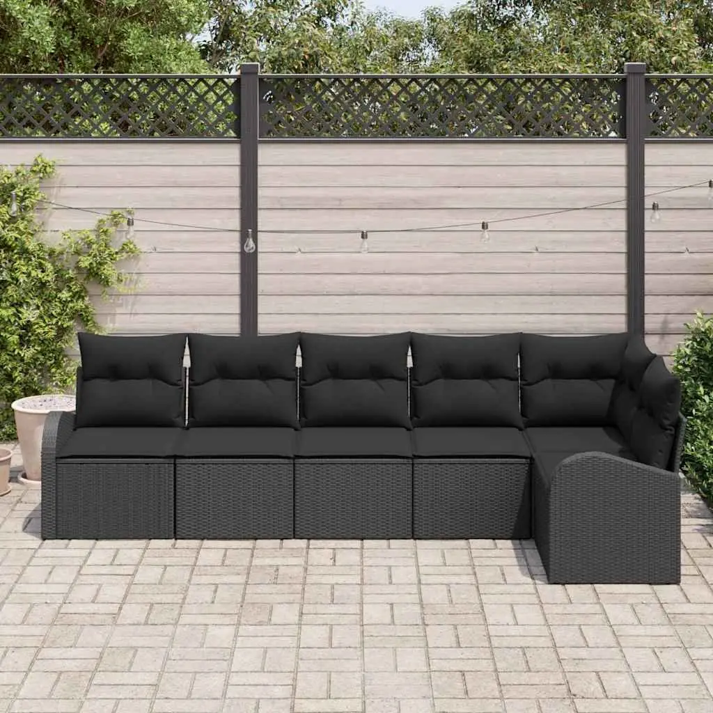 Garden Sofa Set 6 pcs Black Woven Poly Rattan Outdoor Furniture with Cushions