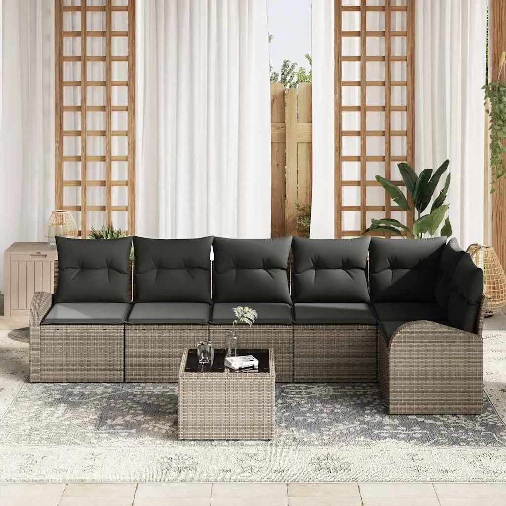 Garden Sofa Set 7 Pieces Grey Woven Poly Rattan Outdoor Furniture