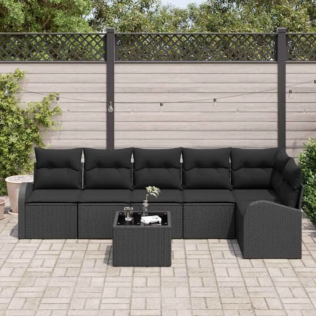 Garden Sofa Set 7 Piece Outdoor Furniture Black Poly Rattan Patio Lounge Seating