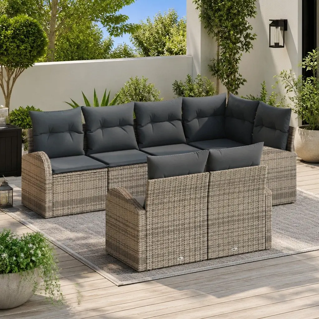Modular Sectional Garden Sofa Set 7 Piece Grey Outdoor Furniture for Patios and Terraces