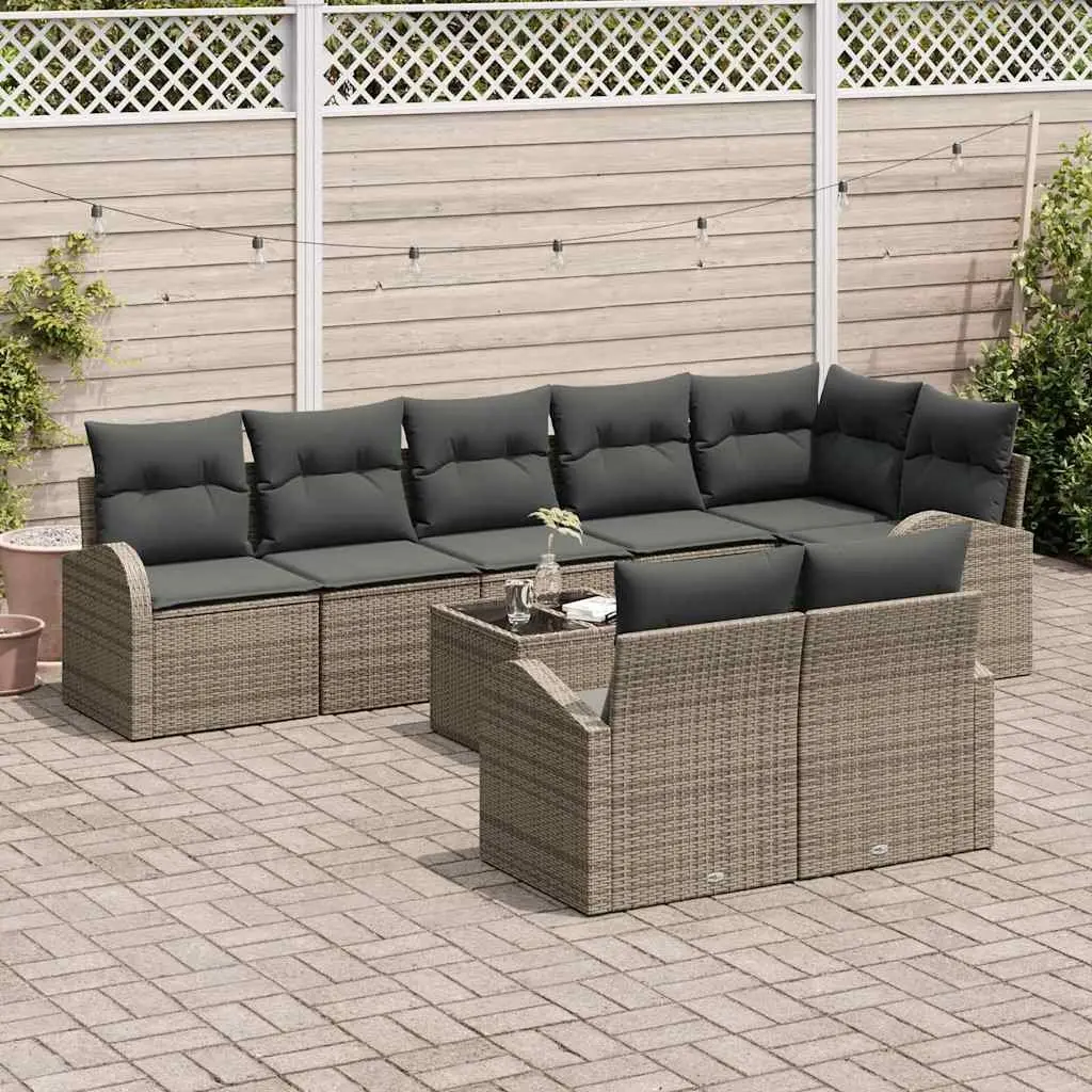 Modular Outdoor Garden Sofa Set 9 Piece Grey Poly Rattan Sectional Furniture
