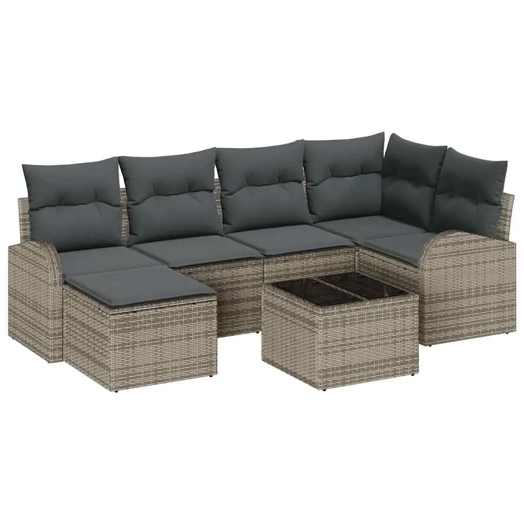 Modular Outdoor Garden Sofa Set Grey Poly Rattan 7 Piece with Storage Cushions