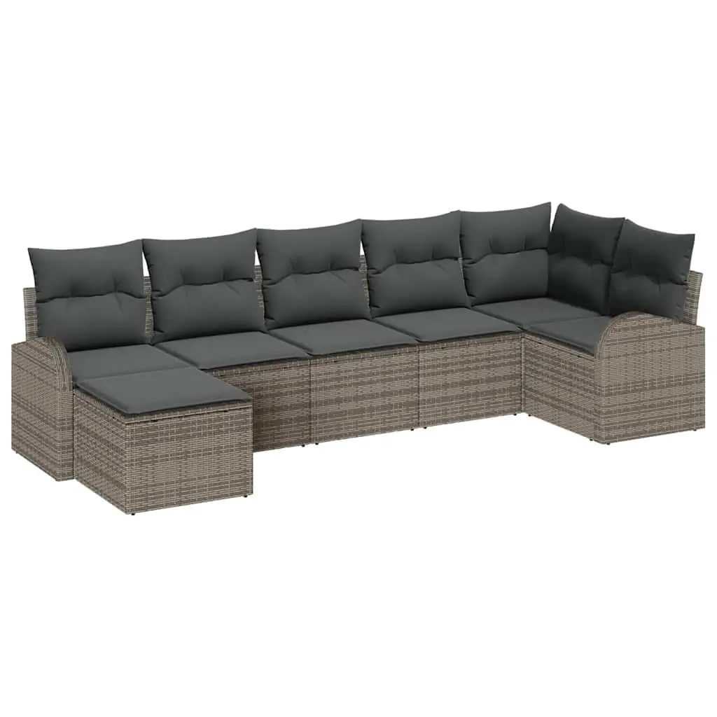 Grey Poly Rattan Modular Garden Sofa Set 7 Pieces with Storage