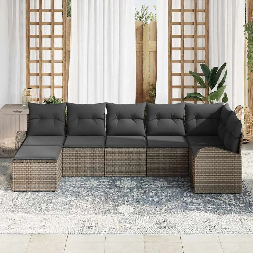 Grey Poly Rattan Modular Garden Sofa Set 7 Pieces with Storage