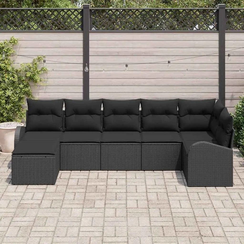 Outdoor Sofa Set 7pcs Modular Garden Furniture Black Poly Rattan with Storage
