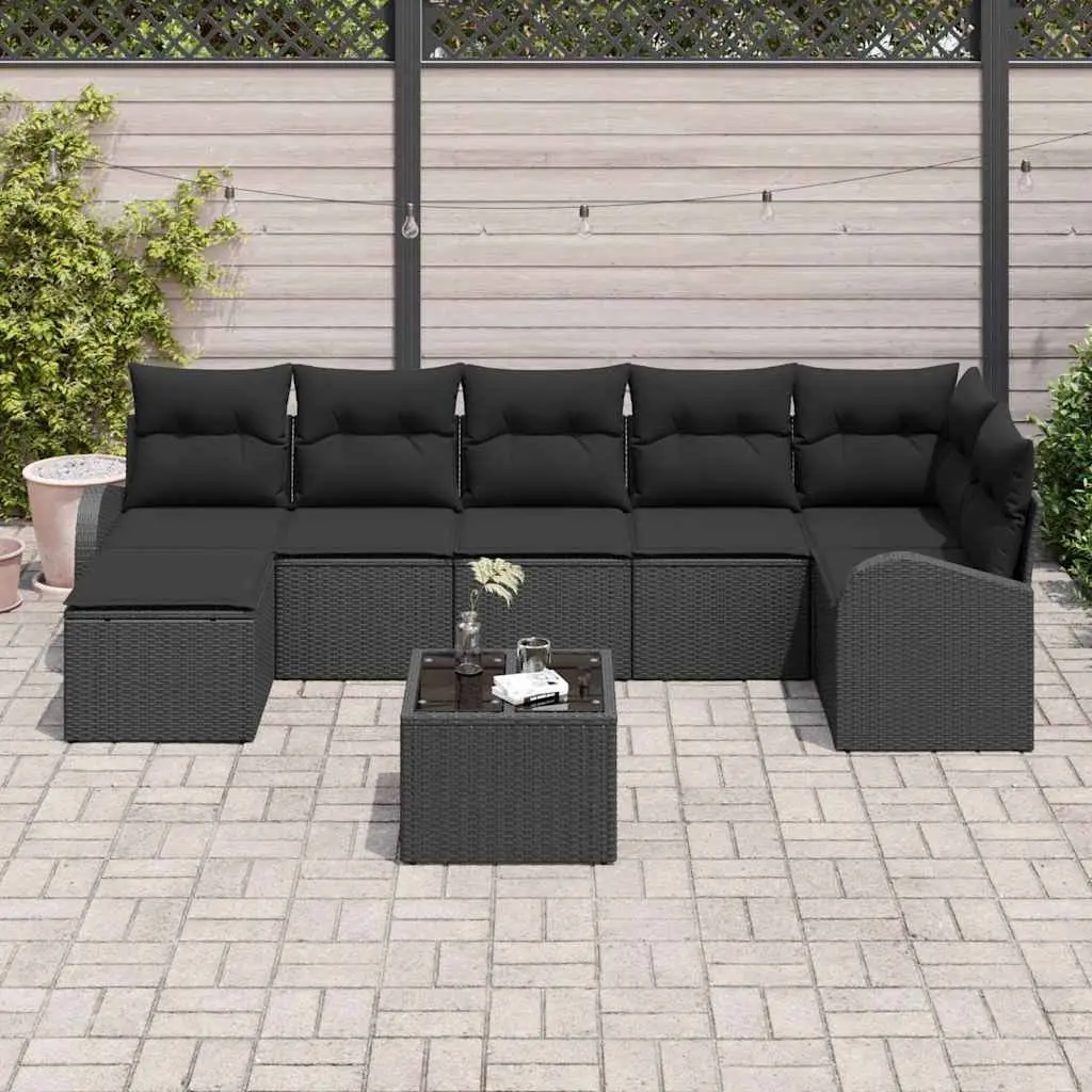 Outdoor Sofa Set Modular Black Poly Rattan 8 Pieces