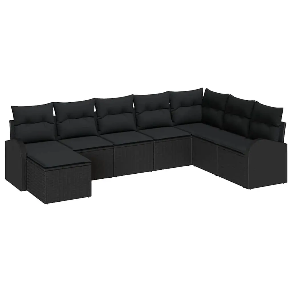 Outdoor Garden Sofa Set 8pcs Modular Sectional with Storage Black Poly Rattan