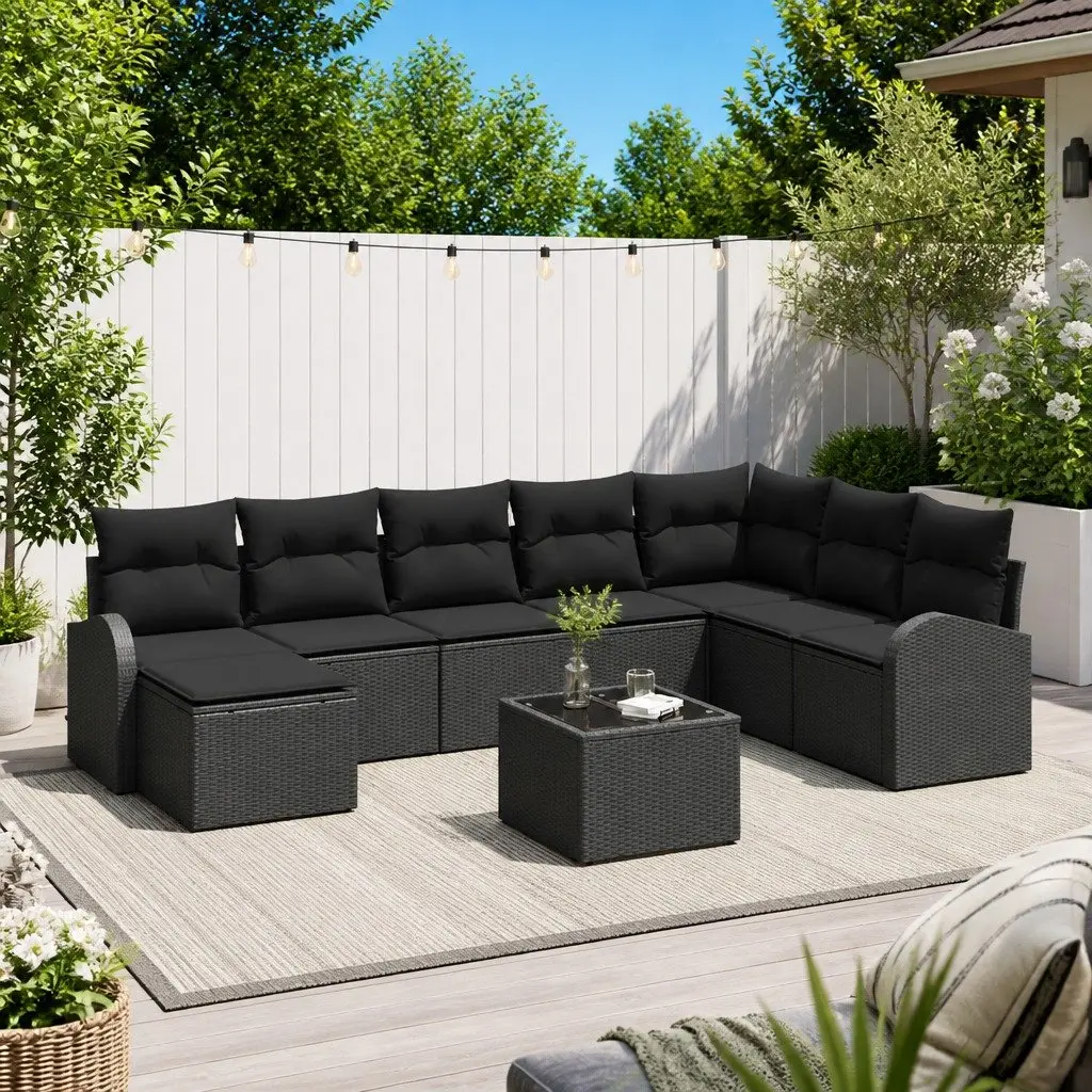 ModularSectionalGardenSofaSet9PieceBlackPolyRattanWithIntegratedStorage