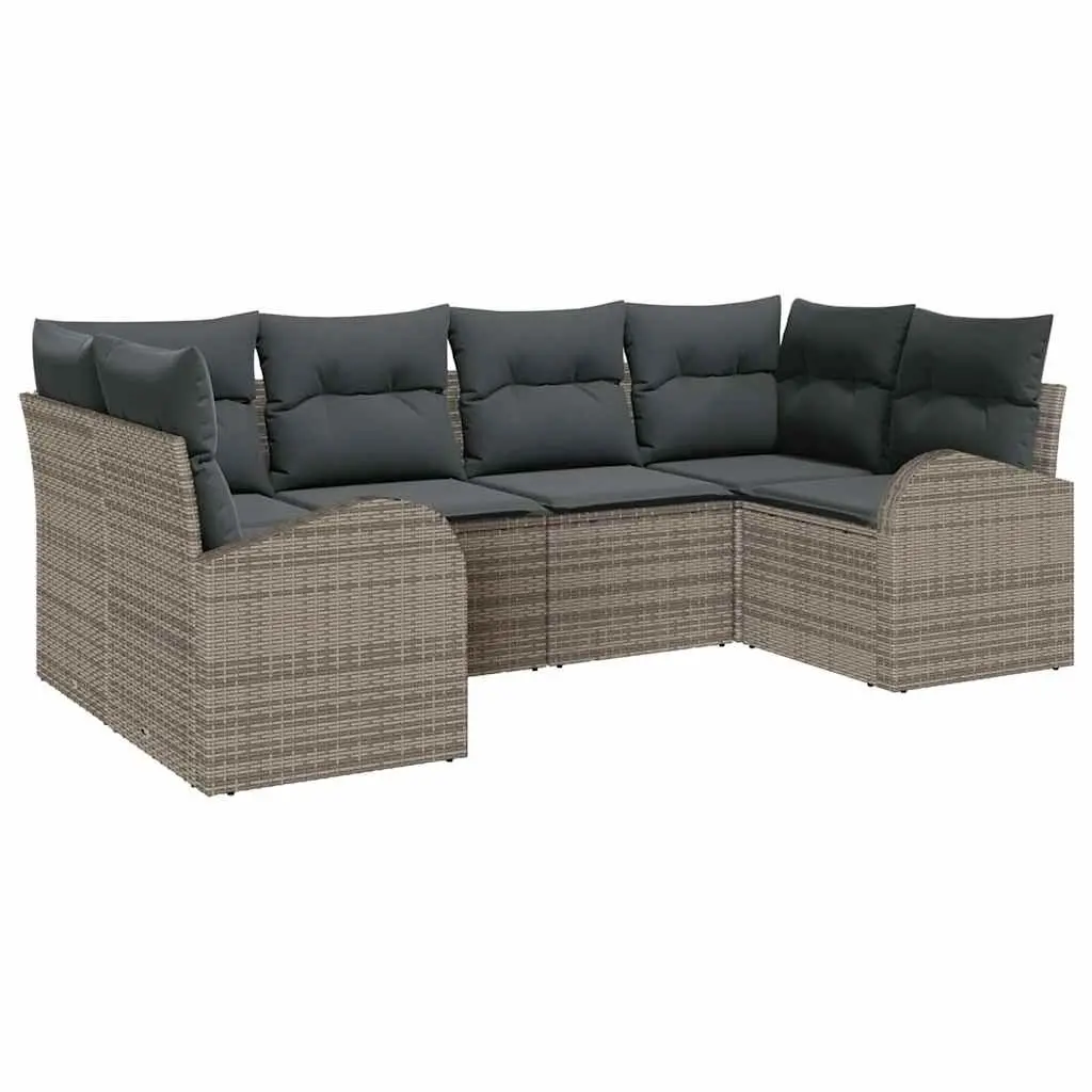 Garden Sofa Set Grey Poly Rattan 6 Pieces with Cushions